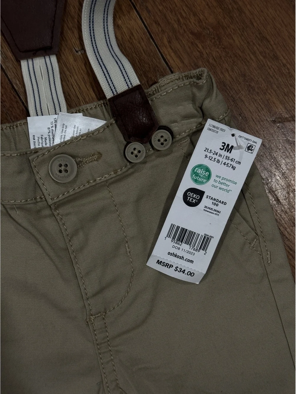 OshKosh B'gosh Baby Boys 3M Polo Onesie and Khaki Pants with Suspenders Set